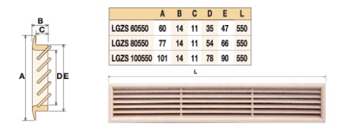 Деревянная вентиляционная решетка, дугласова пихта 100x550